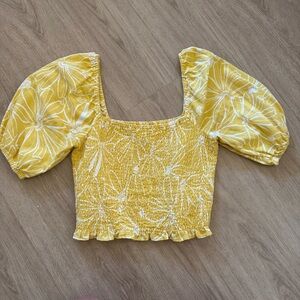 Yellow Floral Puff Sleeve Top